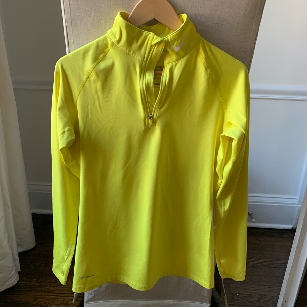 Nike Ladies Pro Combat Yellow Fitted Shirt Size L